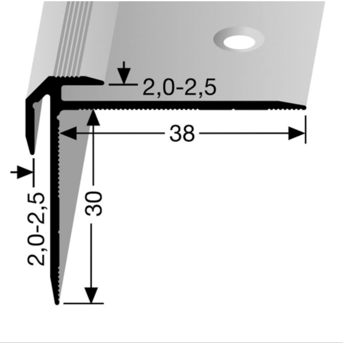 Küberit Treppenkantenprofil mit Einschub und Nase - silber - Länge 250 cm